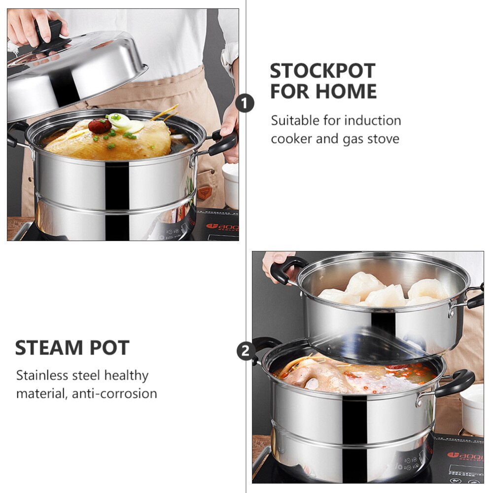 1pc Stainless Steel Steamer Multifunctional Steam Pot for Home Restaurant Hotel
