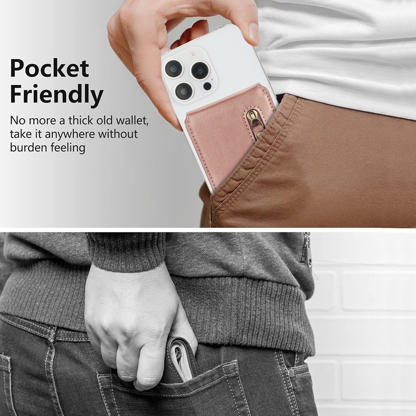 Magnetisk kortholder med glidelås, lommebok med vertikal åpning til magsafe, til iphone 16 pro max , 15 14 12, 13 deksel, tilbehør, veske