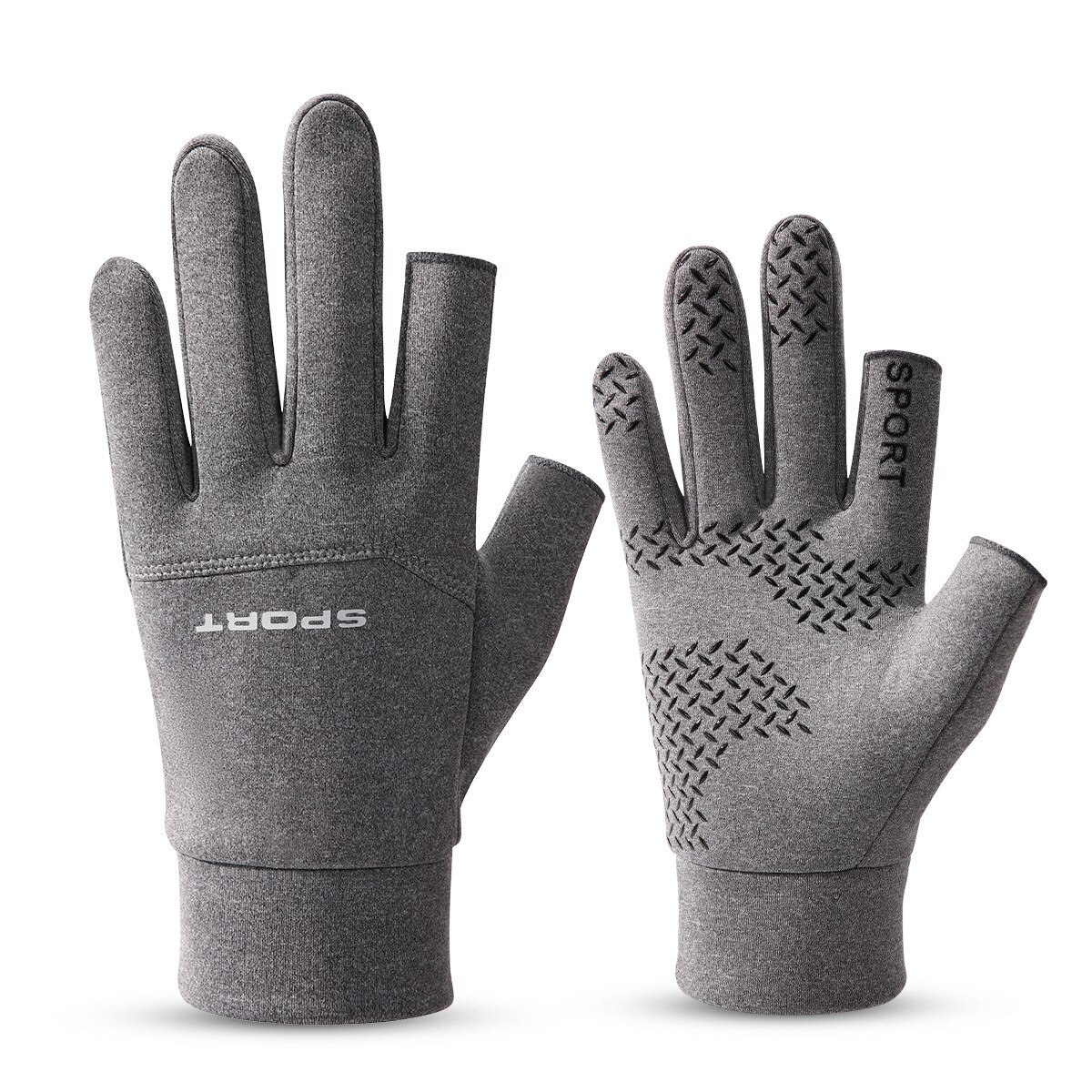 Warm in Autumn and Winter Plush Touch Screen Waterproof Riding Skiing Cold Proof and Anti-Skid Exposed Fingers Men's Glove: 4