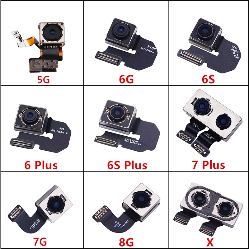 Nueva cámara trasera Original para iPhone 5 SE 6 Plus 6S Plus 7 Plus 8 Plus X S Max XR Cable flexible Módulo de cámara grande trasera 100% prueba OK