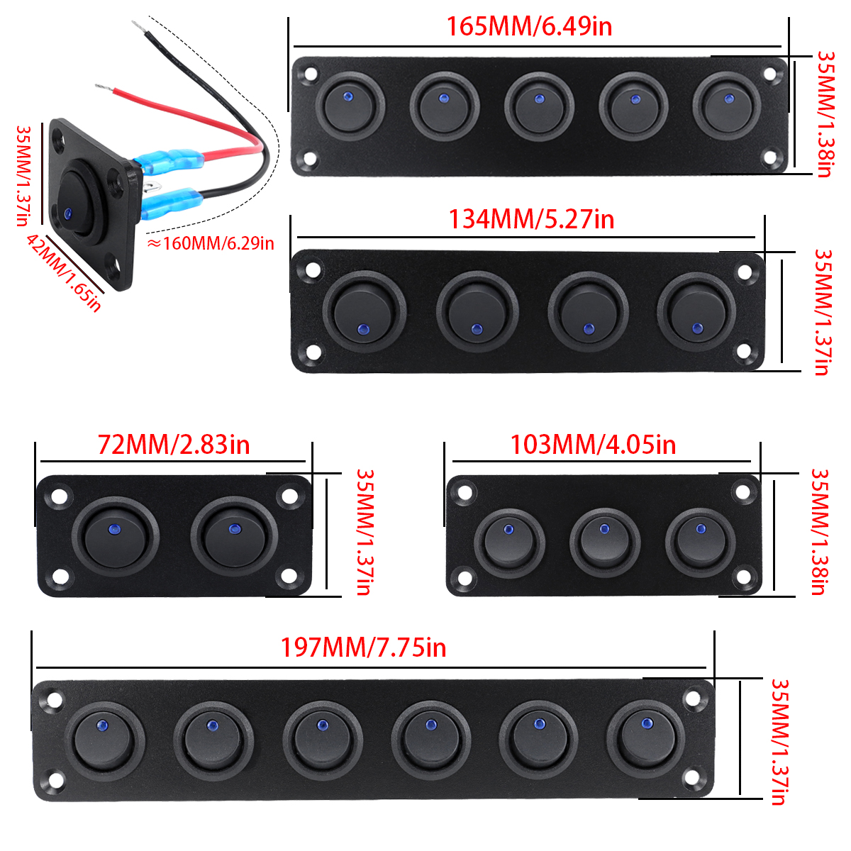 Panel de interruptor de palanca de mando circular azul de 20 A con aluminio de 3 pines resistente al agua de 12 V, adecuado para automóviles, camiones, barcos, vehículos recreativos, yates, etc.