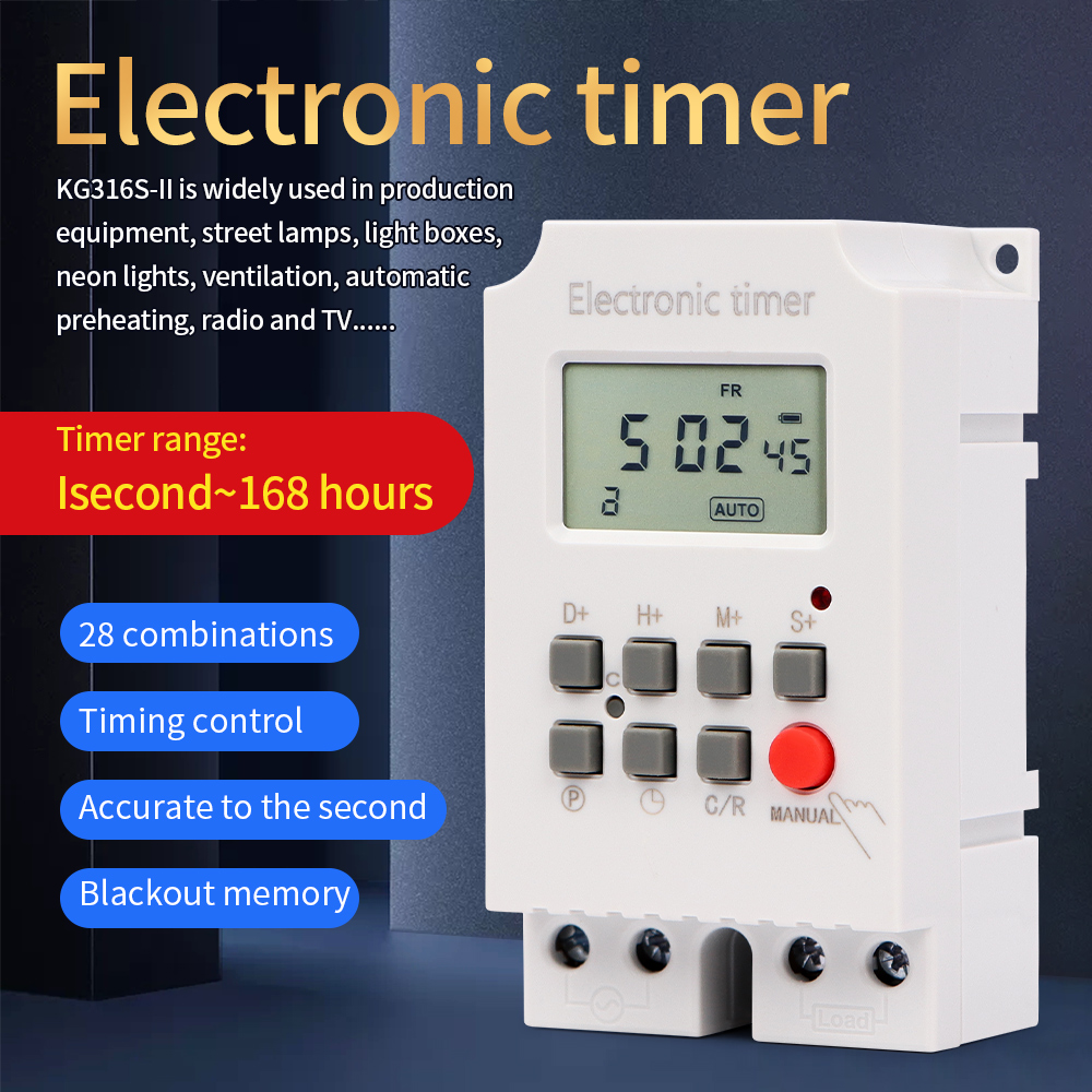 Automatisk elektronisk timer relæ 220v 25a ugentlige 7 dage minutter sekunder 168 timer tidsstyring programmerbar timer: Brun