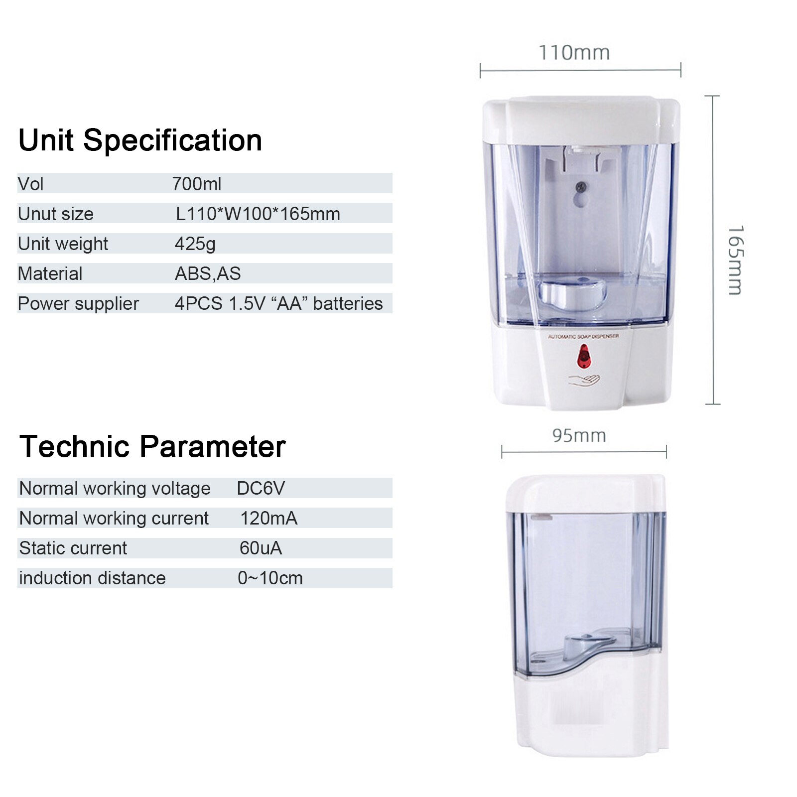 700ml Soap Dispenser Automatic Touchless Sensor Hand Sanitizer Detergent Liquid Soap Dispenser Wall Mounted For Bathroom Kitchen