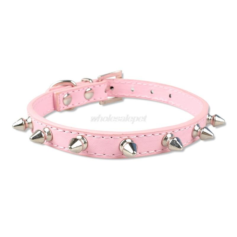 1 Rij Leuke Klinknagels Beslagen Halsband Puppy Cat Halsbanden Voor Kleine Honden Chihuahua Yorkies Neck Voor 8-18 &quot;Roze Kleur