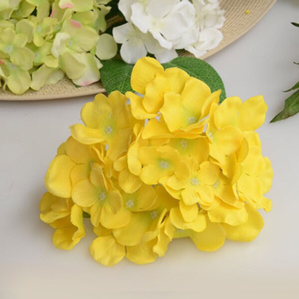 Flores artificiais da seda da flor do buquê da hortênsia com haste livre para o presente da decoração do casamento da casa jan88: Yellow