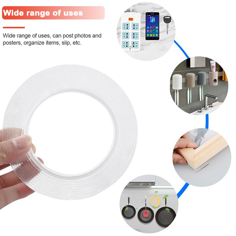 Nano Magic Tape Double Sided Tape Transparent Reusable Washable Waterproof Adhesive Tape Cleanable Furniture Protect Sticker