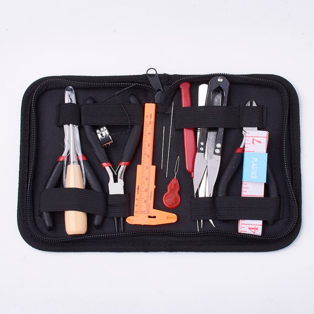 DIY Jewelry Tools Sets Nippers Repair Tool with Pliers Scissor Tweezers Vernier Caliper Tape Measure Pins Mixed Color F80: 9