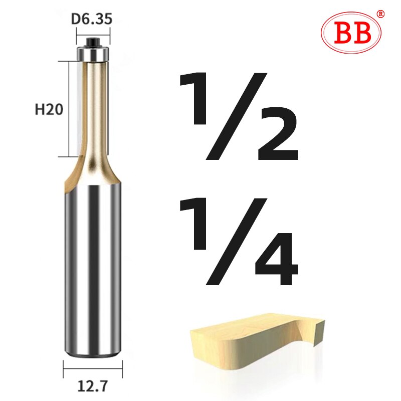 BB Router Bit Bearing Spiral &amp; Straight Flush Trimming Tool Woodworking 1/2 1/4 Diameter Carbide CNC Side Milling Cutter DIY: 1-2x1-4