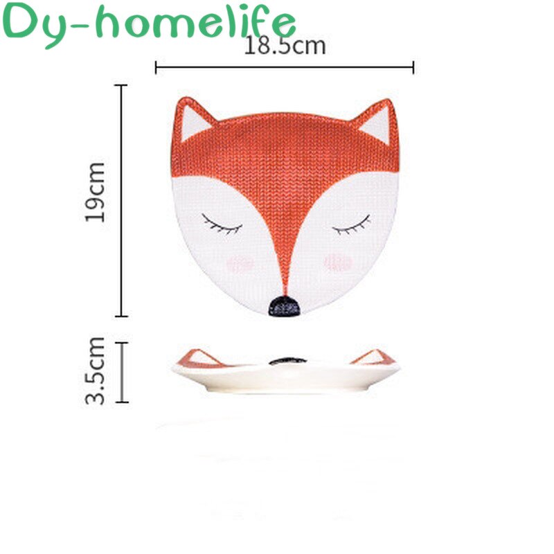 Assiette à dîner en céramique pour enfants | Dessin animé coréen Animal renard chaton forme enfants fournitures de cuisine en famille, assiette de séparation pour enfant