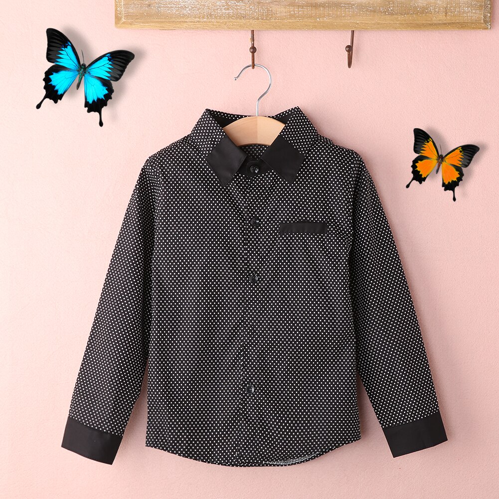 Chemise longues manches pour petits garçons | Chemise à pois, vêtements noirs, blancs, tendance