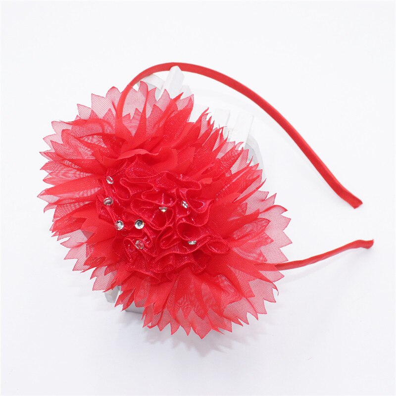 Stor chiffon blomst hårbånd strass pandebånd til børn håndlavet blødt pandebånd børne hår tilbehør til piger: Rød