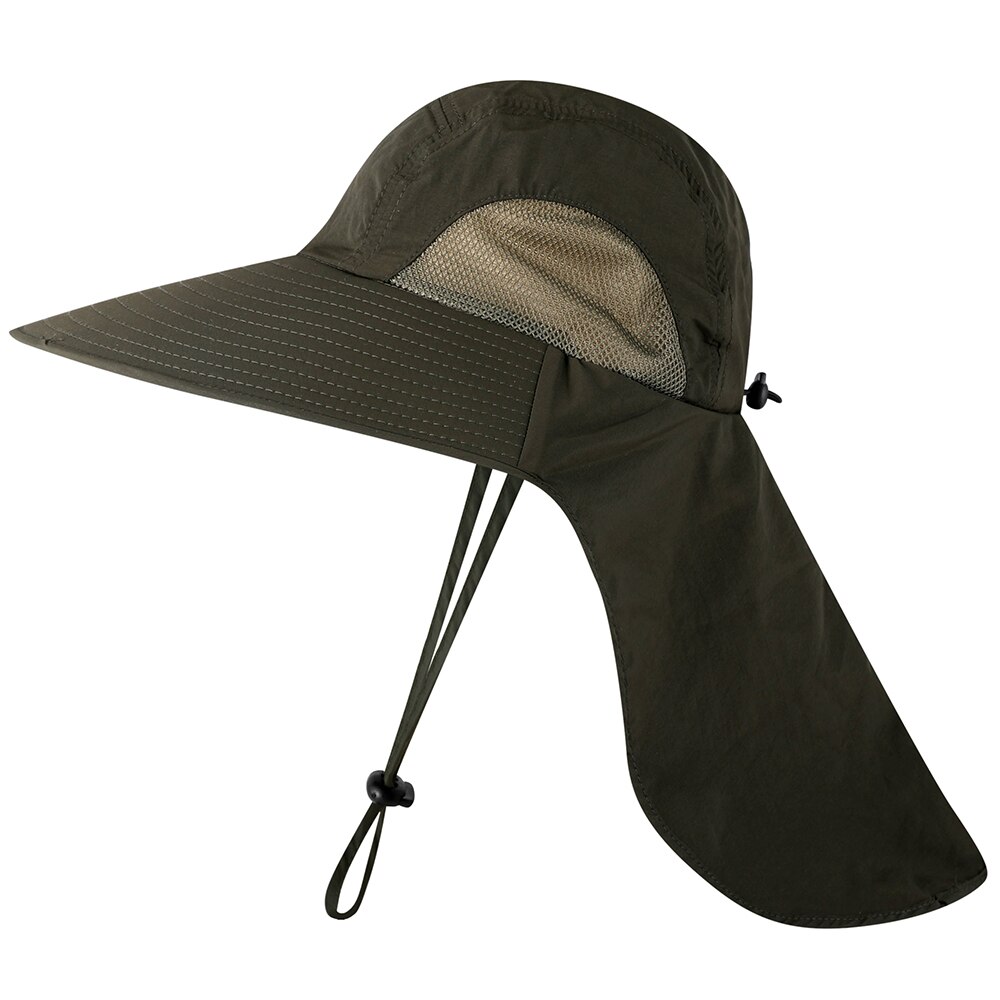 Wide Brim Unisex Sun Hat Fishing Cap with Neck Flap for Travel Camping Hiking Boating fishing cap Carp Fishing Pesca: Army green