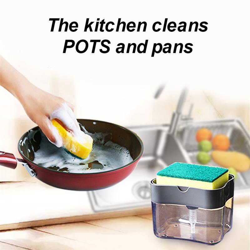 2-In-1 Soap Pump Dispenser With Sponge Holder Liquid Dispenser Container Hand Press Soap Organizer Kitchen Cleaner Tools
