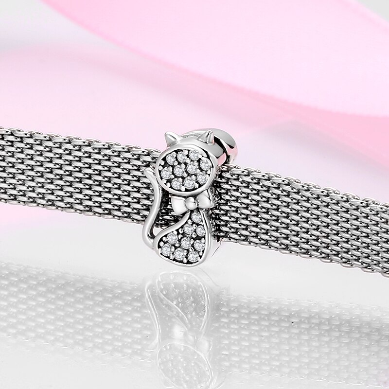 Clair CZ mignon bébé chat perles clips breloque en Zircon ajustement Original reflet Bracelet bracelets argent 925 bijoux