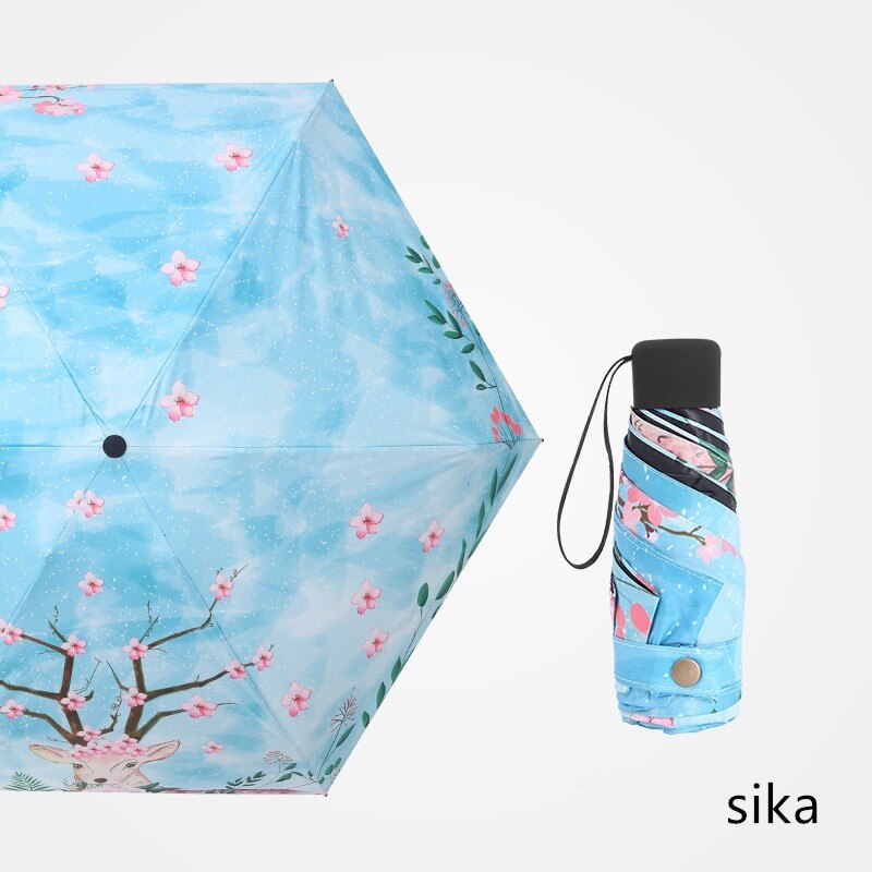 Miniparaguas de bolsillo para hombre y mujer, sombrilla pequeña UV resistente a la lluvia, para viaje: Sika deer