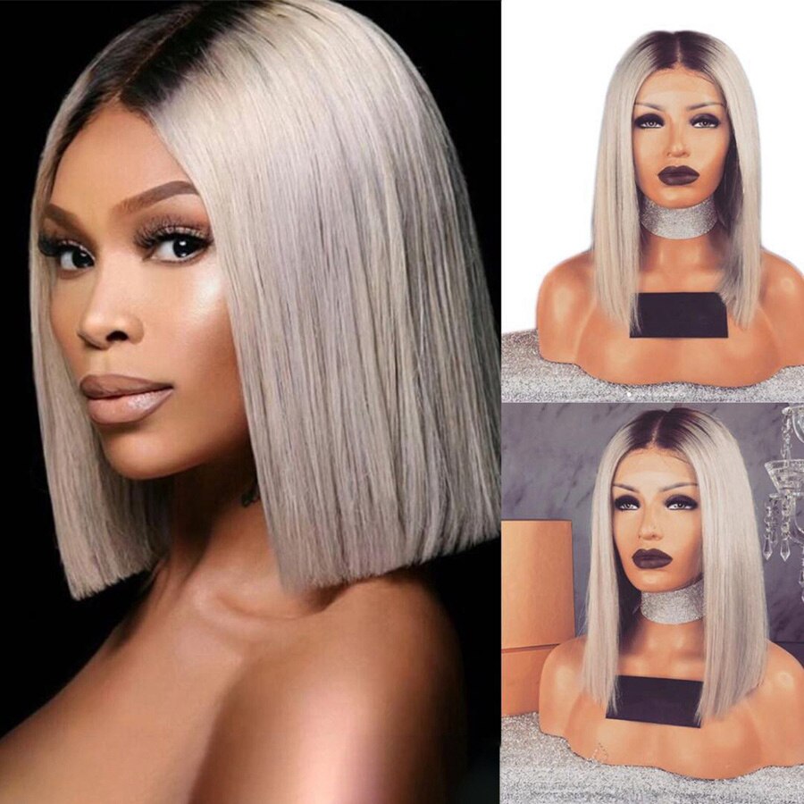 Peluca de 14 "de color rosa oscuro, pelucas sintéticas con encaje frontal de Bob con línea de pelo Natural, pelucas cortas resistentes al calor para mujeres negras Drag Queen: Plata / 12 pulgadas