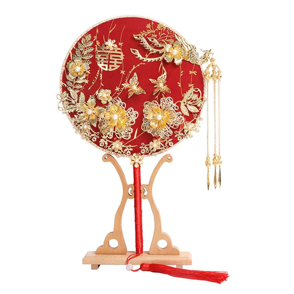 Éventail rond chinois éventail Vintage rouge | Ventilateur à la main chinois rond, éventail rouge avec pompon, décoration de fête de mariage et de mariée, poudard: 3