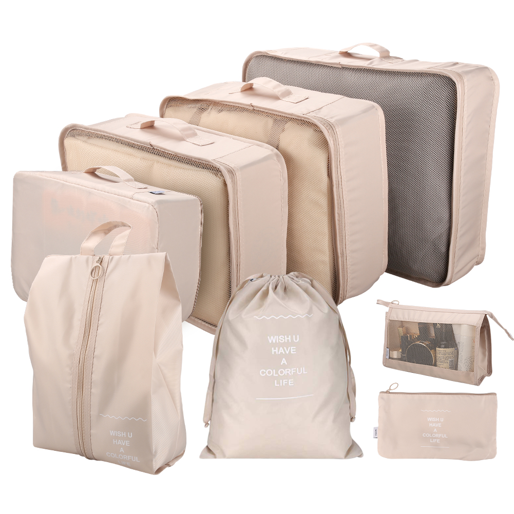 8/7/6 Stuks Set Reisorganisator Opbergzakken Koffer Verpakking Cubes Set Koffers Draagbare Opvouwbare Bagage Kleding Schoen netjes Pouch: Beige