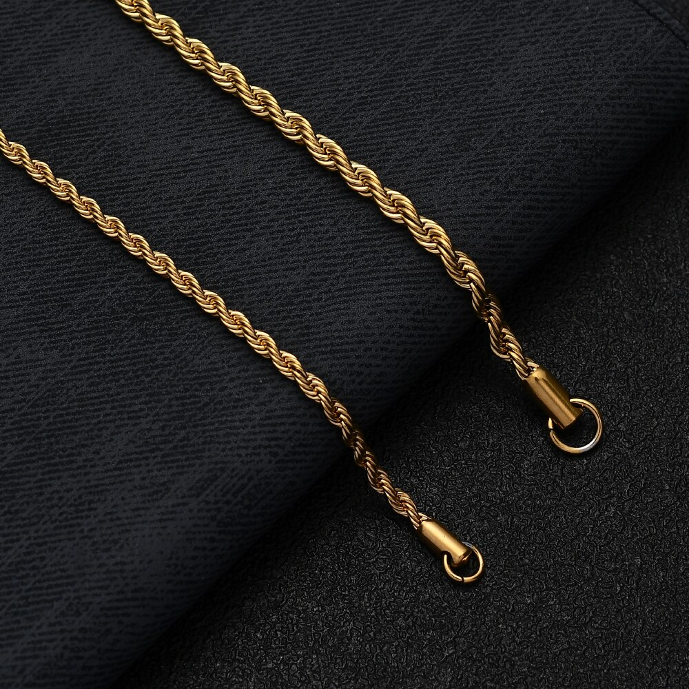 316L Rvs Plated Goud Twist Ketting Ketting En Armband Sieraden Set Voor Mannen En Vrouwen