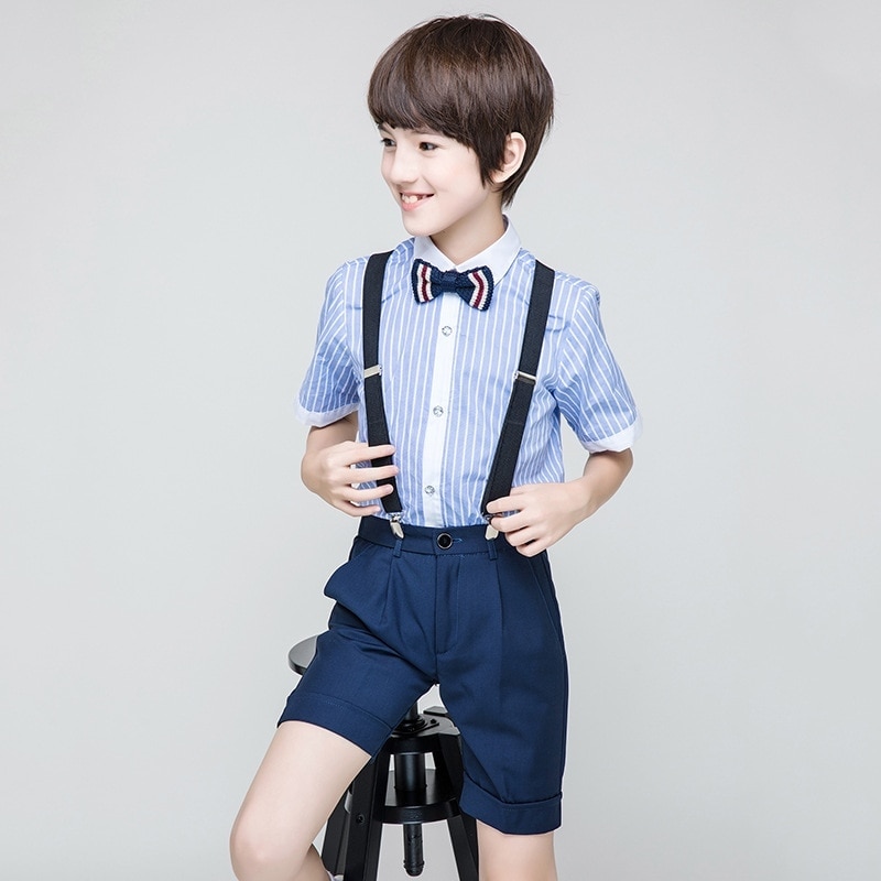 Angleterre garçons école uniforme formel rayé chemise globale plage fête enfant été Costume fleur garçons Boutique vêtements 194008