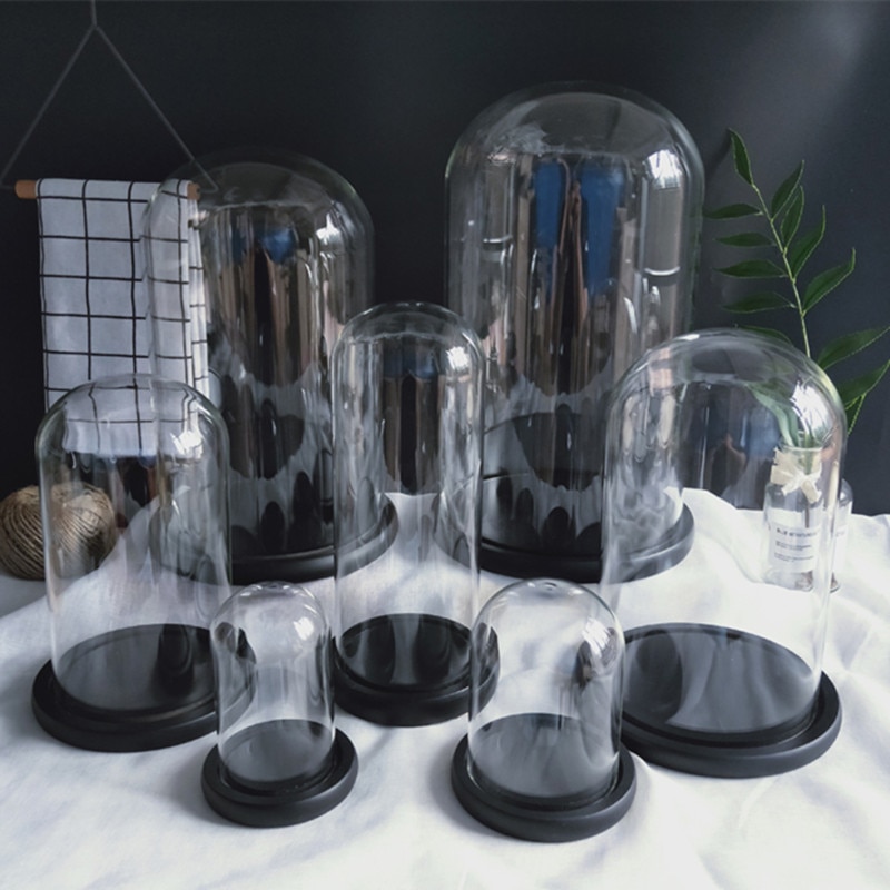 Diameter = 10cm stor storlek svart basglas kupol heminredning glasskydd vän bröllopsdekoration