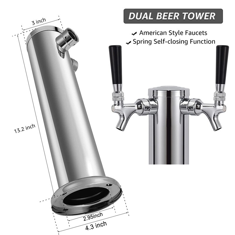 Torre de cerveza de barril de doble grifo, columna de cerveza pulida de 3 &quot;de diámetro, Kit dispensador de cerveza casera con herramientas de llave de tubo premontadas