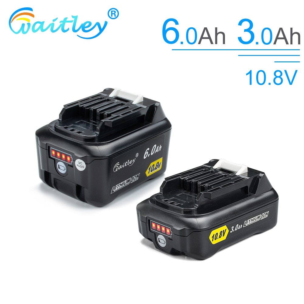Waitley 10.8V 6.0Ah 3.0Ah lithium battery Rechargeable For Makita Power Tools 10V and 12V 6000mAh BL1040B 1015 1020B CXT Series