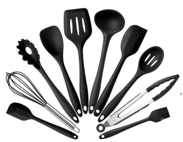10 Pcs/Set Nonstick cookware sets Kitchen Tools Cook Ware Silicone Baking Supplies Year Home Cooking Supply: Black