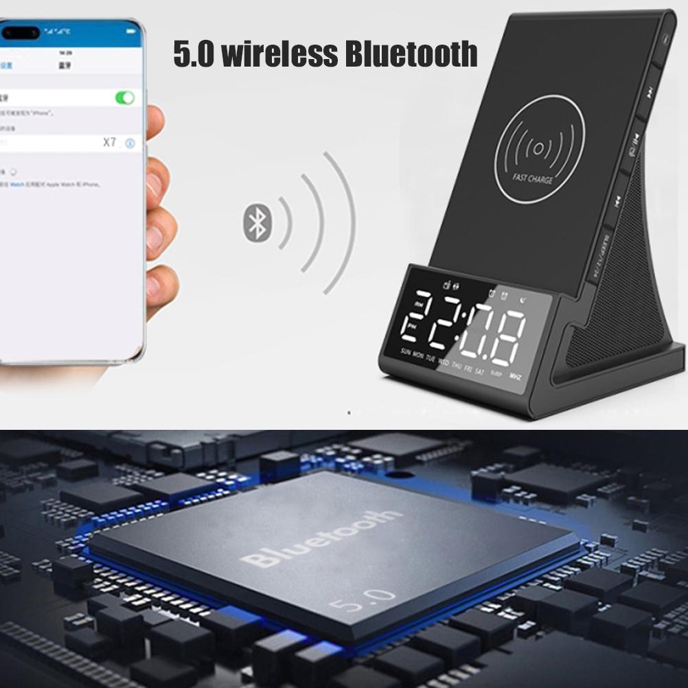Wireless Charger Alarm Clock Bluetooth Speaker LED Smart Digital Clock Table Electronic Desktop Clocks Fm Radio 10w Fast Charger