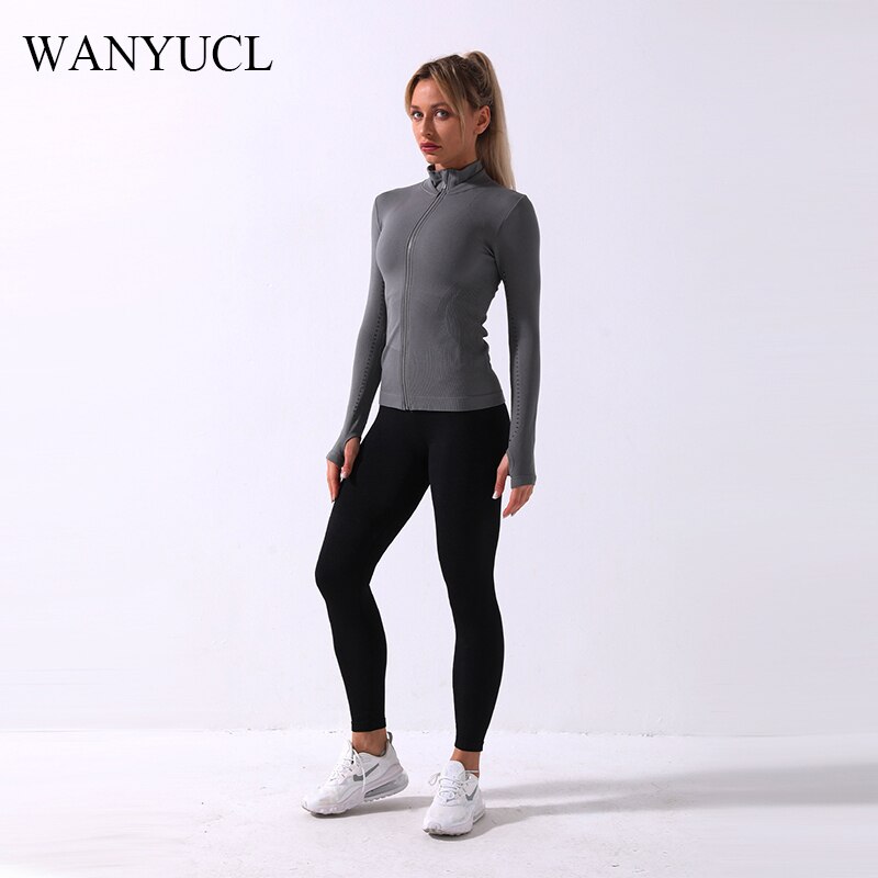 ¡Novedad de otoño e invierno ! Chaqueta deportiva con cremallera para mujer, chaqueta deportiva sin costuras de manga larga ajustada para entrenamiento y ejercicio