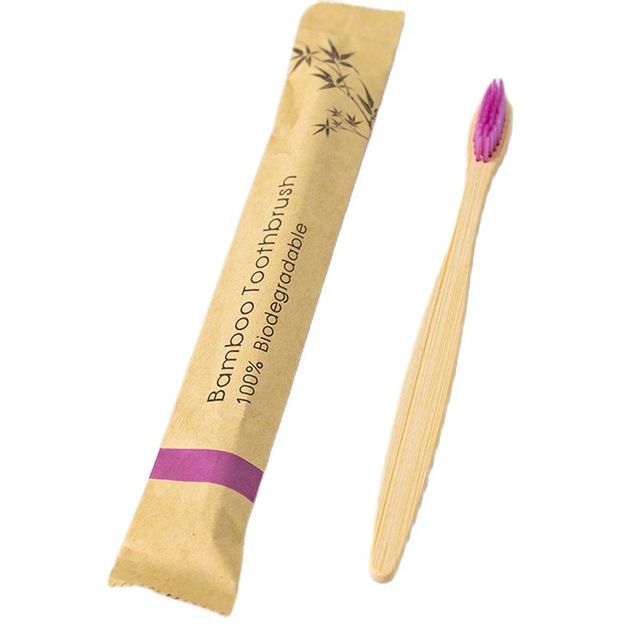 Cepillos de dientes de bambú reutilizables para adultos, cepillo dental suave de madera portátil, respetuoso con el medio ambiente, para viaje en casa, para Hotel, 100 Uds.: 100pcs Purple