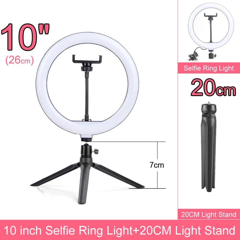 Fotografie Lamp Licht Ring Met Telefoon Houder Selfie Usb Plug Dimbare 6 8 10 12 14 Inch Beschikbaar In verschillende Maten: 10 inch 20cm