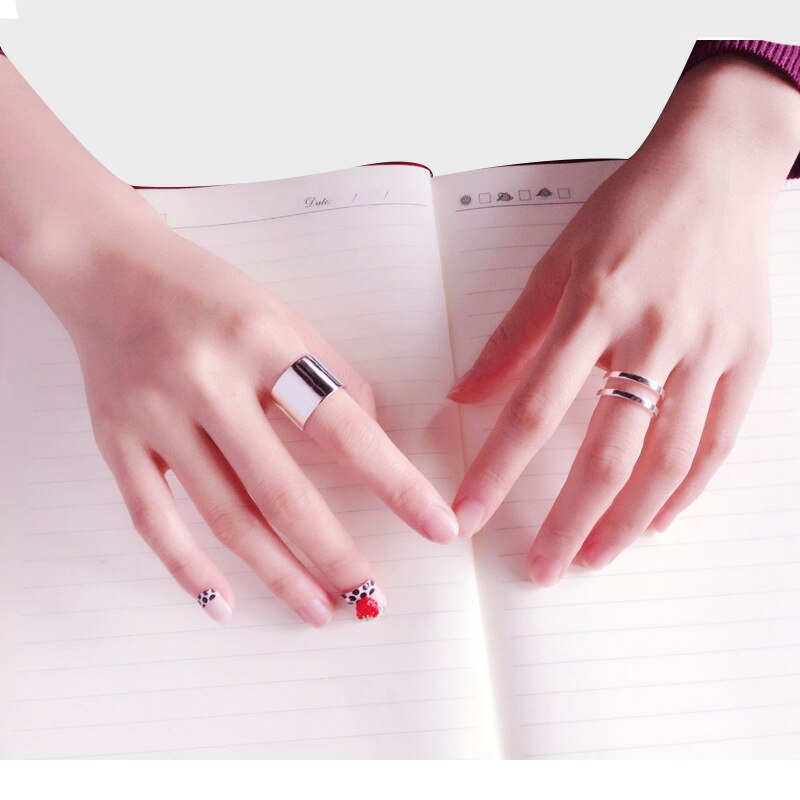 süße Stil Silber Farbe Große Glatte Ringe Für Frauen Engagement Schmuck Mädchen Einstellbare Größe Finger Ringe