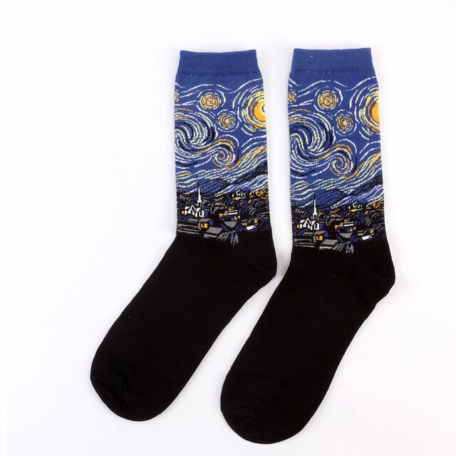 Autumn winter Retro Women Art Van Gogh Mural World Famous Oil Painting Series Female Socks Funny Socks: 6