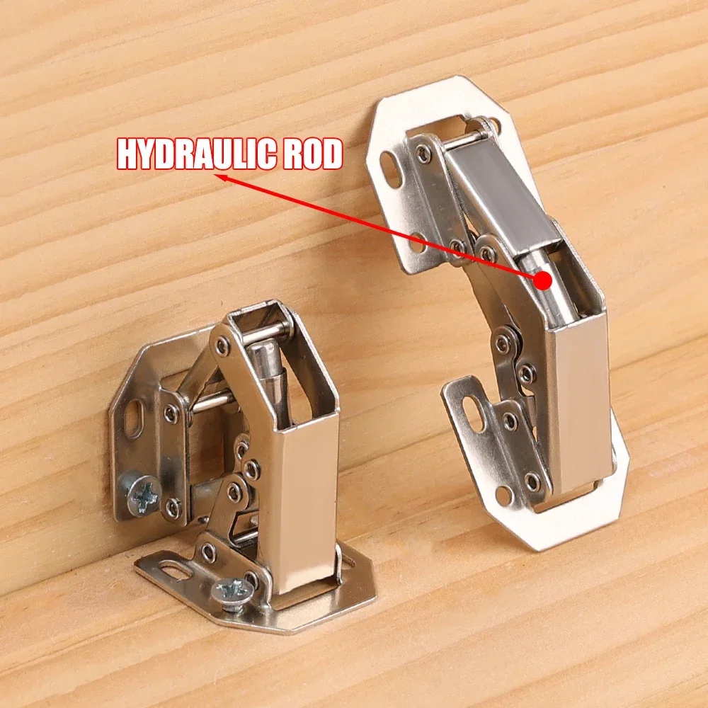 12-2PCS Stainless Steel Cabinet Hinges 90 Degree No-Drilling Hole Cupboard Door Soft Close Hinges Furniture Hardware Accessories