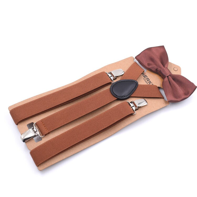 2,5x110 cm Soild Bunte Hosenträger Bowtie einstellen Schön Polyester charmant Y-zurück Hosenträger Erwachsene Schmetterling Gürtel Bogen krawatte Einstellbare: Braun