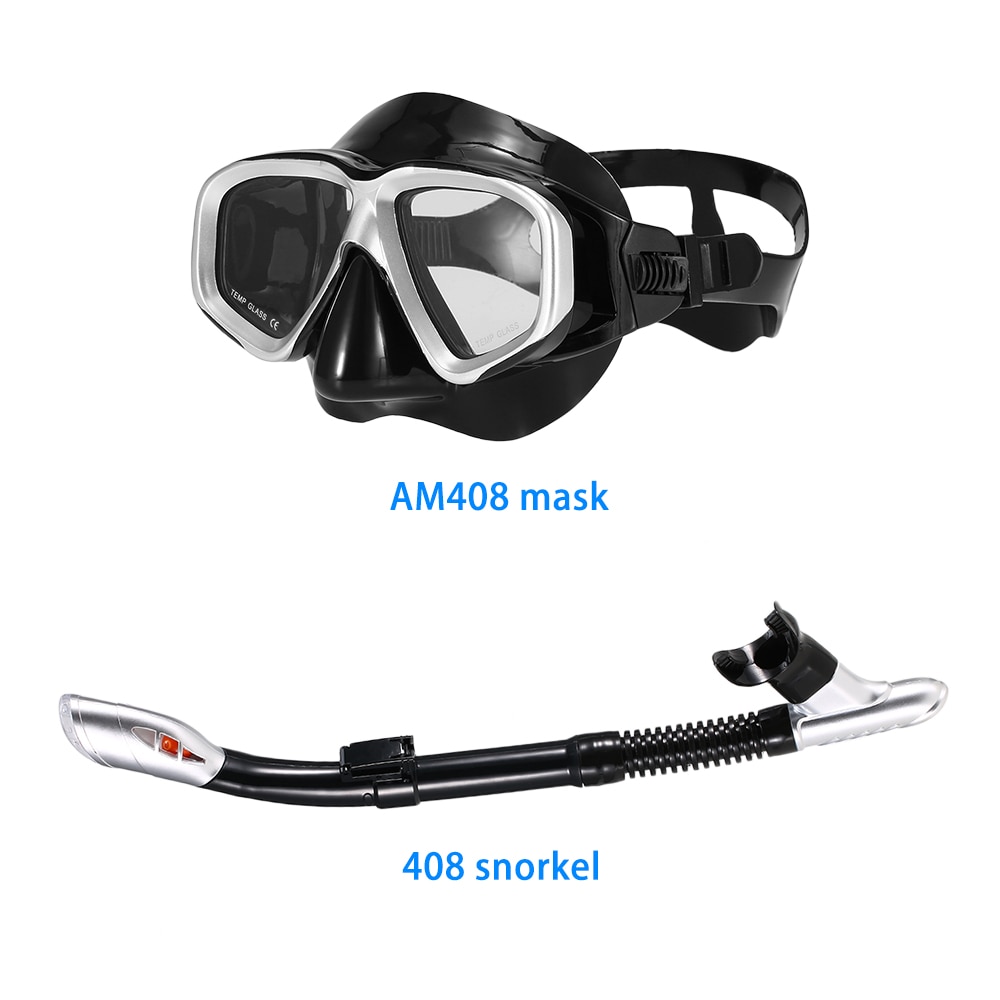 Voksne dykning maske dykning maske undervands snorkel sæt anti tåge snorkling beskyttelsesbriller svømning maske glas mænd kvinder dykning beskyttelsesbriller: 408 dykkermaskesæt