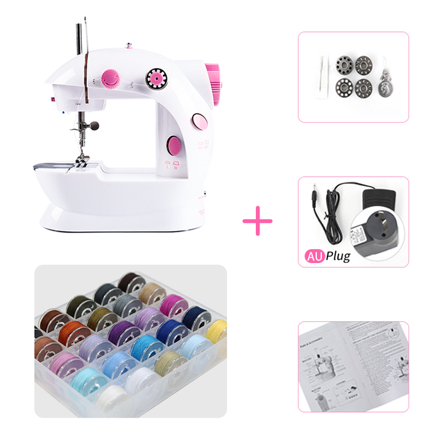 Sewing Machine Portable Household Mini Sew With Foot Pedal Night Light Double Thread Pink Colour For Tailor Table: 03-Z3-AU