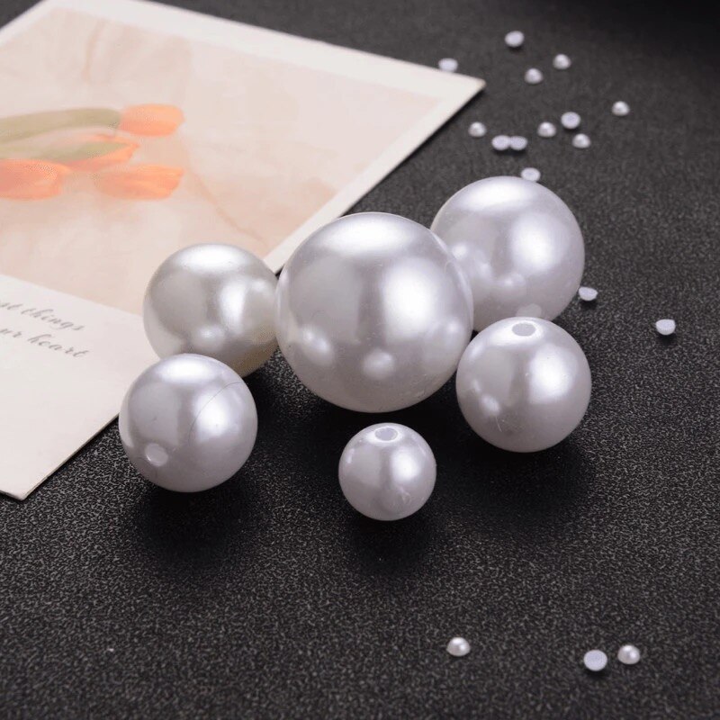 3/4/5/6/8/10/12/14/16mm Perlen Runde lose Perlen Acryl Spacer Perlen Nachahmung Für Schmuck Machen DIY Kleid Perlen Perlen: white-With HOLE / 8mm    100pcs