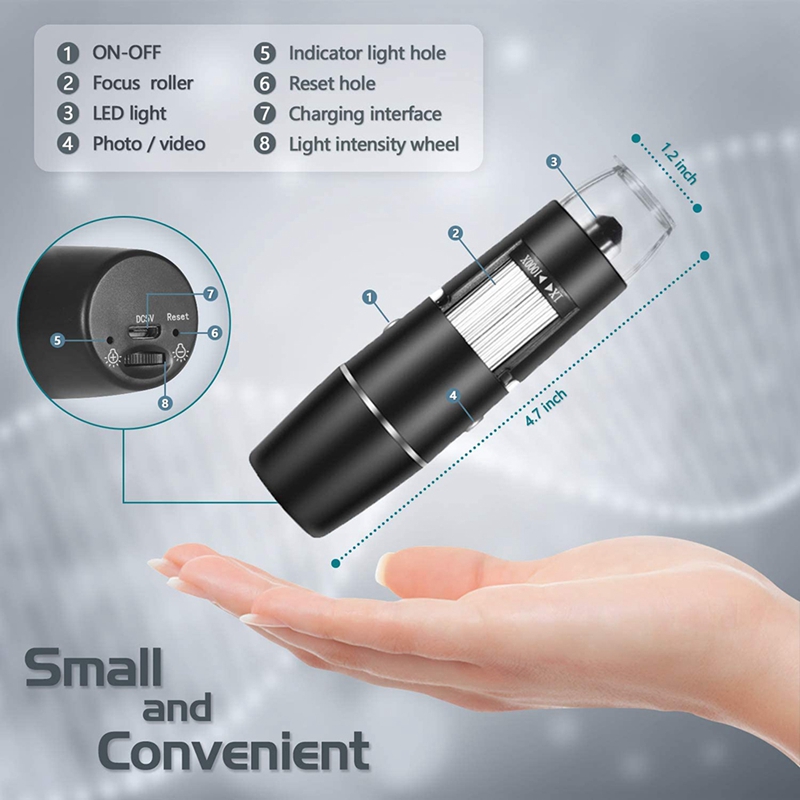 Wireless Digital Microscope 1080P Handheld Portable WiFi USB Microscope Camera, Suitable for iPhone/iPad/Smartphone
