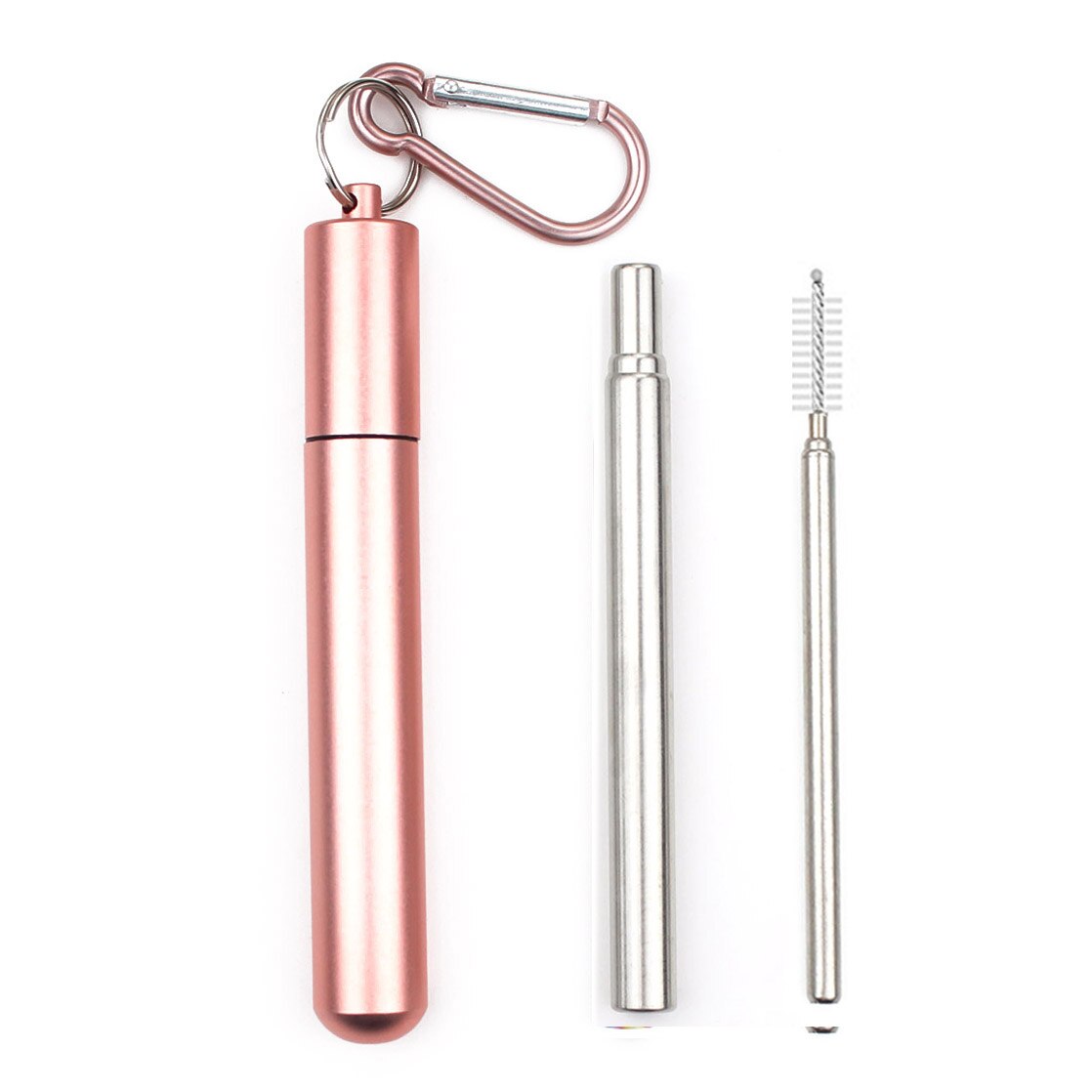 Reusable Stainless Steel Straws with Aluminum Keychain Case Cleaning Brush Collapsible Telescopic Portable Drinking Straws: Rose2-yuan