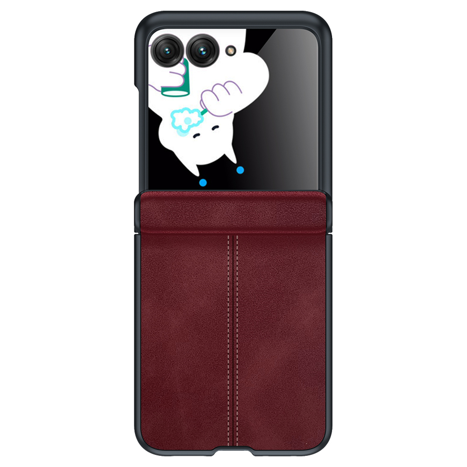 Leren hoesje voor Motorola Razr 50 / 60 / 70 met scharnierbescherming, ingebouwde schermbeschermer, slanke schokbestendige hoes - Rood: bordeauxrood / Motorola Razr60