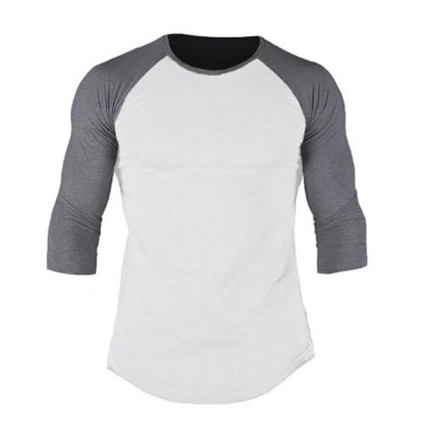 Männer der 3/4 Hülse Laufen Männer Schnell Trockenen T-Hemden Laufende schlank passen Spitzen Abschläge Sport männer Fitness Fitnessstudio T Hemden Muskel T: Weiß / XXL