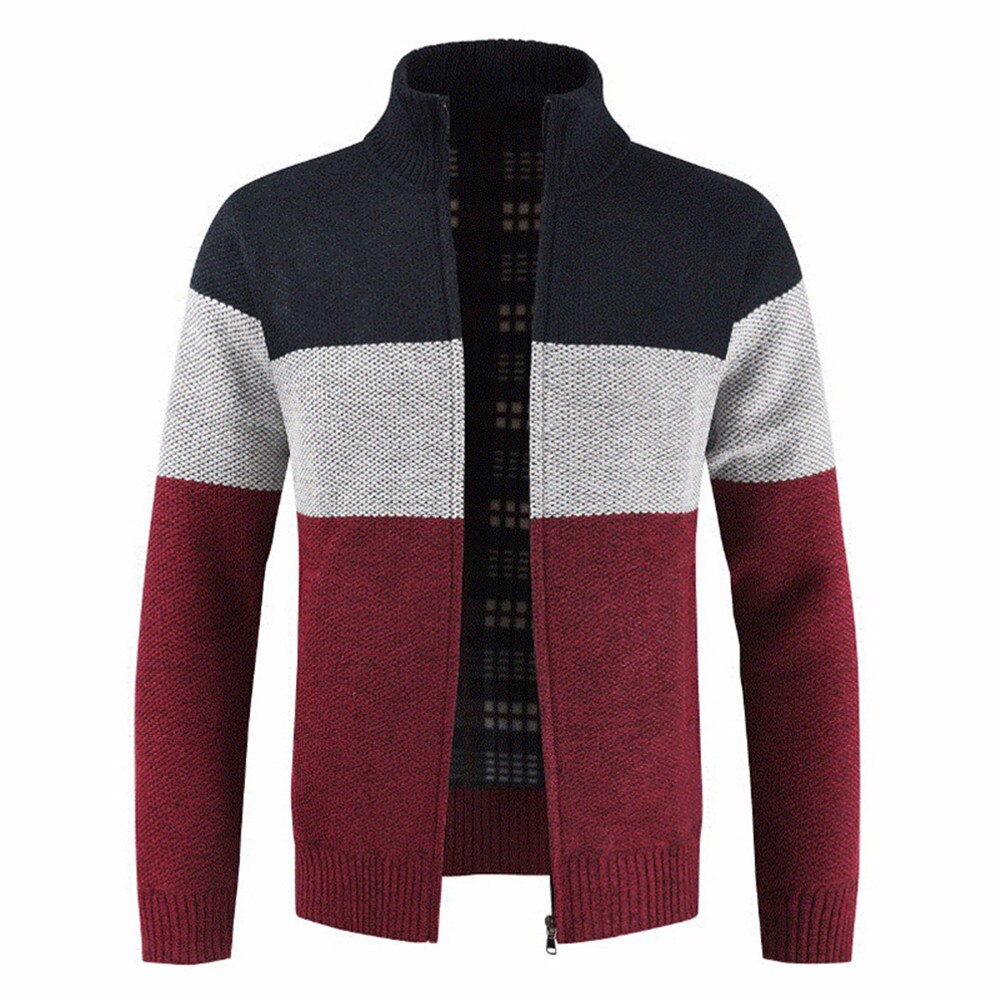 Herr ull cardigan tröja ledig tröja randiga fickor stickad ytterkappa för höst vinter: Blå / Xxl