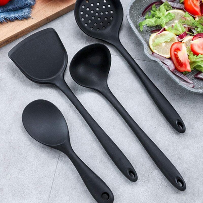 ! Silicone Kitchen Utensils 4 Pack,Silicone Nonstick Cooking Utensils,Turner Spatula,Skimmer,Ladle And Spoon Spatula