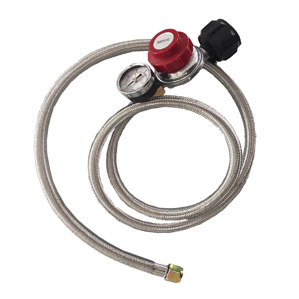 Stainless Braided Adjustable Propane Tank Regulator with 5ft Hose & Gauge
