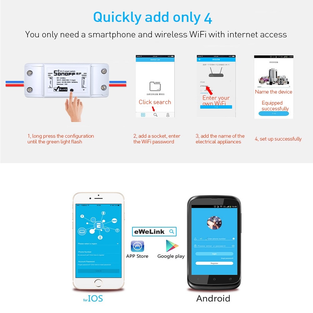 Itead Sonoff Rf 433 Wifi Smart Switch 433Mhz Afstandsbediening Wreless Ondersteuning Alexa Google Smart Home 10A/2200W Rf Ontvanger 433Mhz