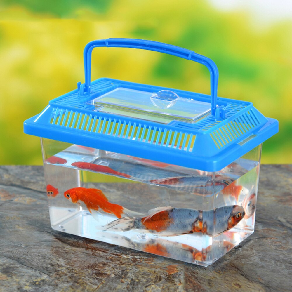 Mini Fish Tank Handheld Fish Tank for Turtle and Pet Fish (Red - Lid for Random)