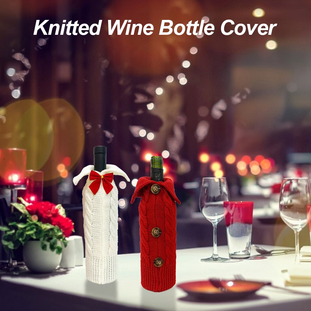 Cache-bouteille de vin rouge tricoté pour noël, 1 pièce, sac pour bouteilles de vin, décoration de noël, pull pour fête, décoration de la maison populaire