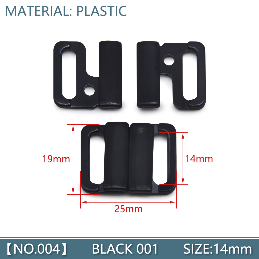 Crochet et fermoir à bande rectangulaire, 10 pièces/lot, prolongateurs de taille pour soutien-gorge, couture sur vêtements, accessoires DIY: 004 Black001 14mm